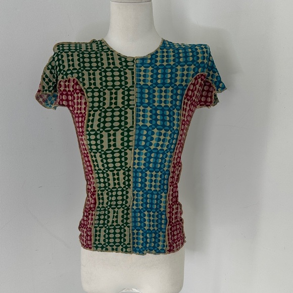 Vintage Tops - Vintage Mod Space Age Circle Stretchy Body Con Exposed Seam Top 1960s